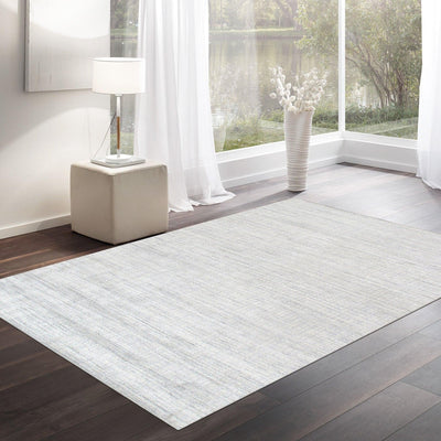 Canvello Modern Hand - Loomed Ivory/Blue Bsilk & Wool Area Rug - 6' X 9' - Canvello