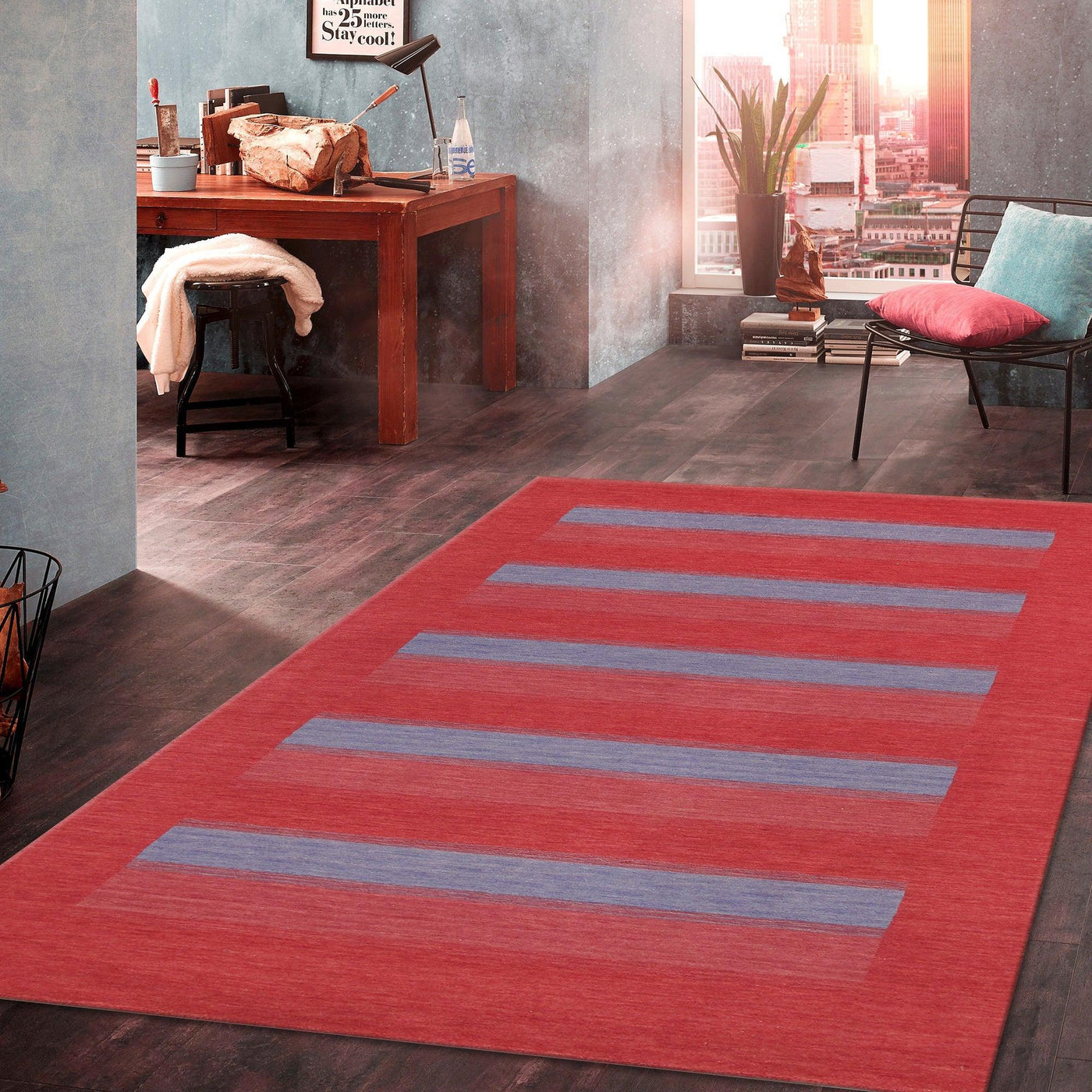 Canvello Modern Hand-Loomed Silk & Wool Red Area Rug- 5' X 7'