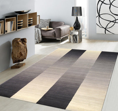 Canvello Modern Hand-Tufted Silver/Ivory Bsilk & Wool Area Rug- 8'9" X 11'9"