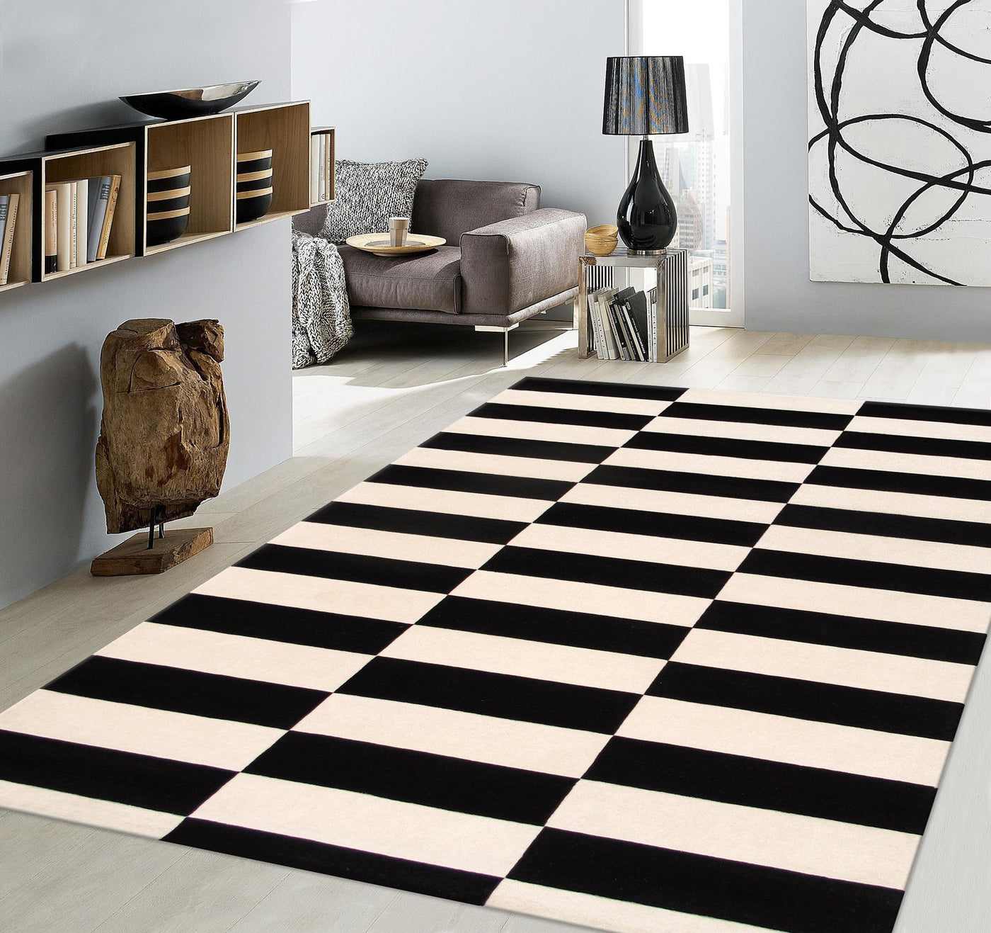 Canvello Modern Hand - Tufted White/Black Bsilk & Wool Area Rug - 5' X 8' - Canvello