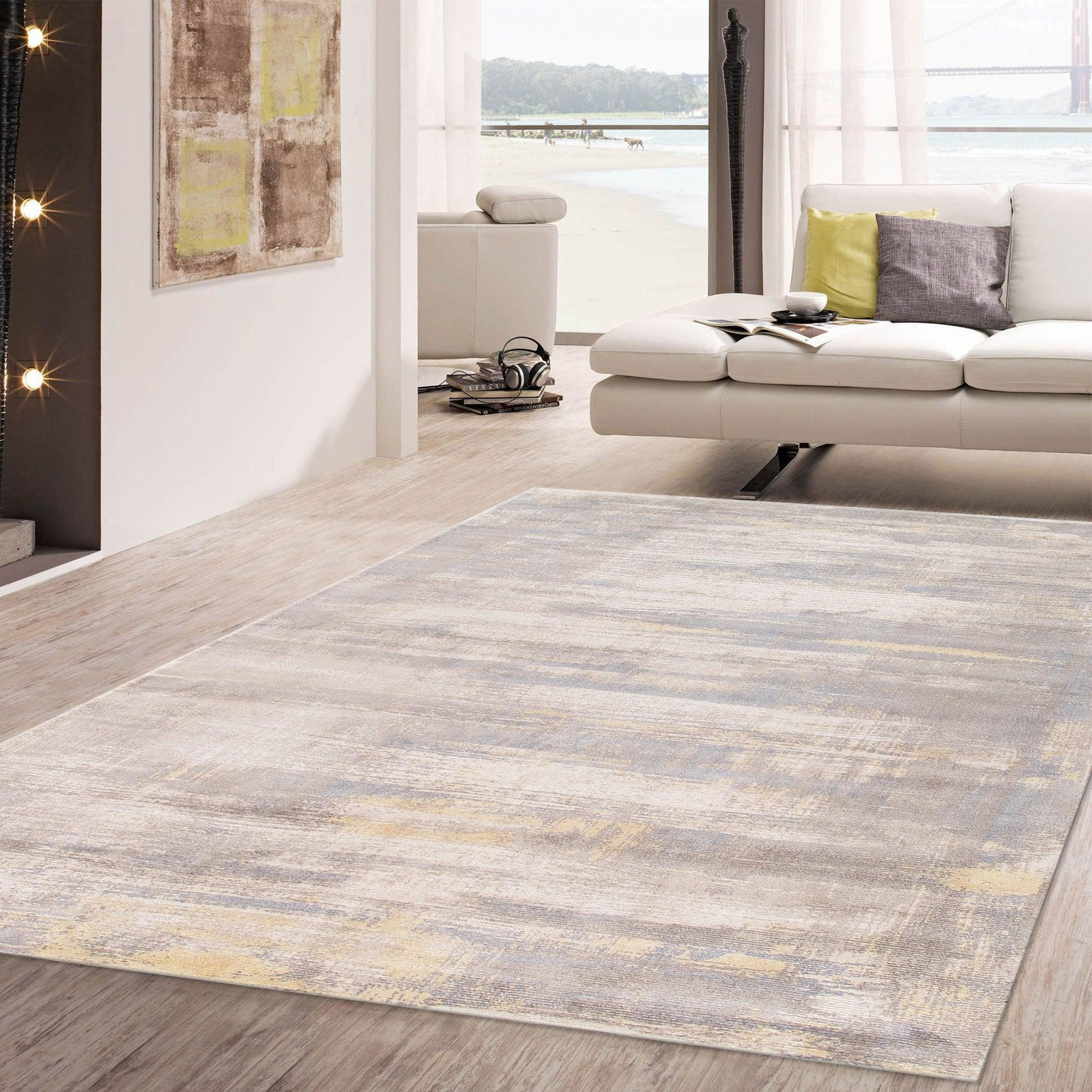 Canvello Modern Ivory And Gold Area Rug - 10' X 14' - Canvello