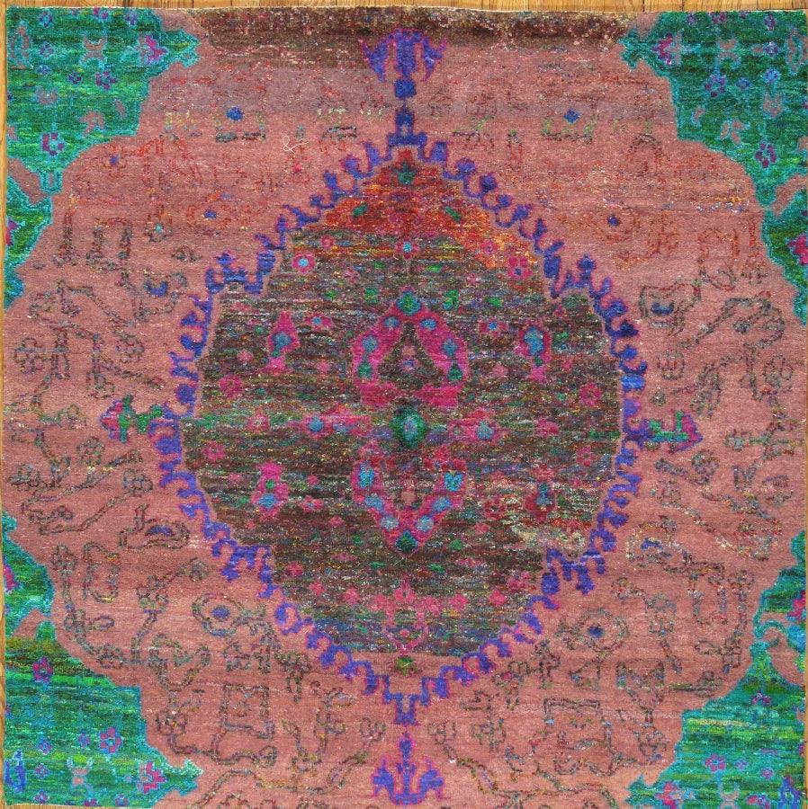 Canvello Modern Sari Silk Collection Hand-Knotted Area Rug- 5'10" X 5'11"