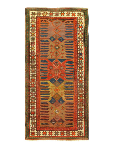 Multi Color Azarbaijan Antique Kazak Rug - 3'9'' X 7'8''