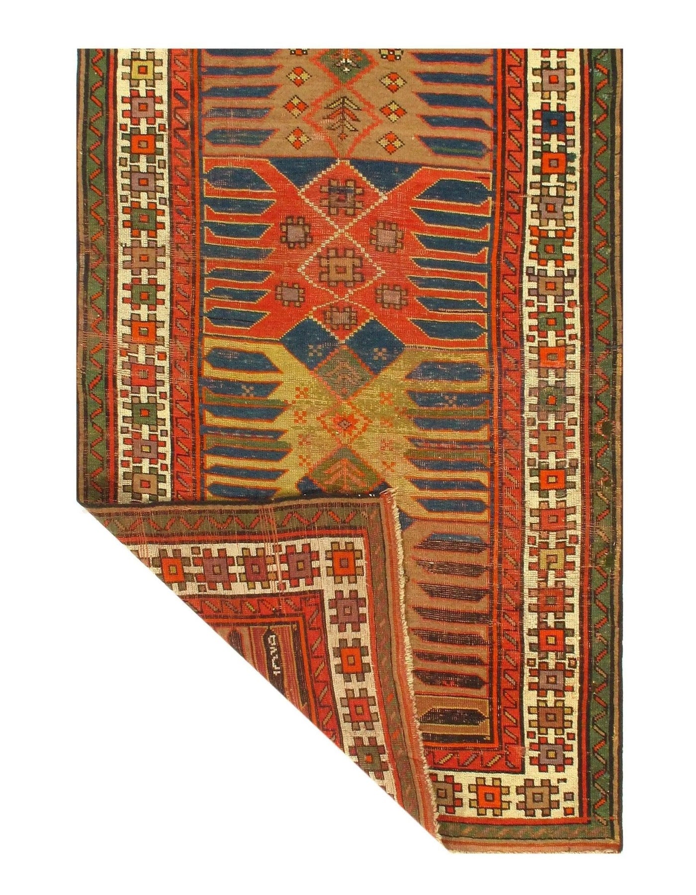 Canvello Multi Color Azarbaijan Antique Kazak Rug - 3'9'' X 7'8'' - Canvello