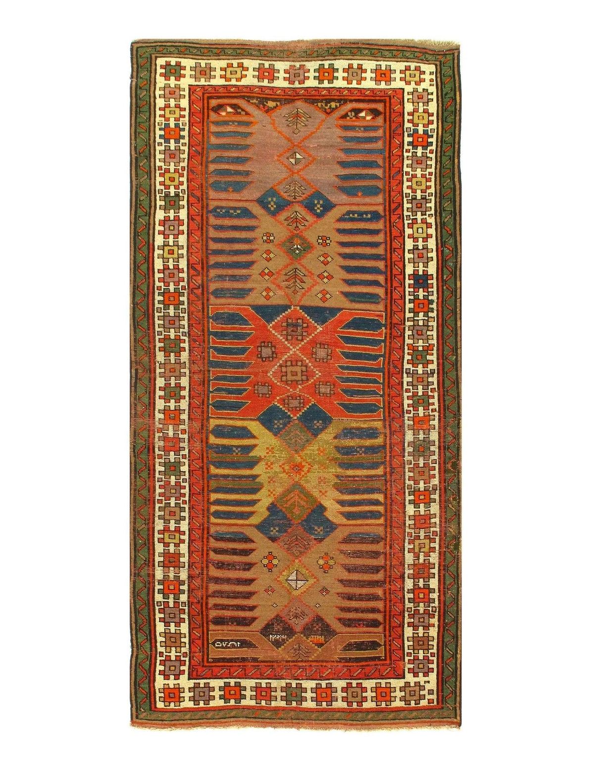 Canvello Multi Color Azarbaijan Antique Kazak Rug - 3'9'' X 7'8''
