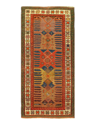 Canvello Multi Color Azarbaijan Antique Kazak Rug - 3'9'' X 7'8'' - Canvello