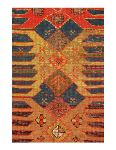 Canvello Multi Color Azarbaijan Antique Kazak Rug - 3'9'' X 7'8'' - Canvello