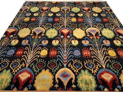 Canvello Multi Color Fine Hand Knotted Ikat Rug 7'11'' X 9'9'' - Canvello