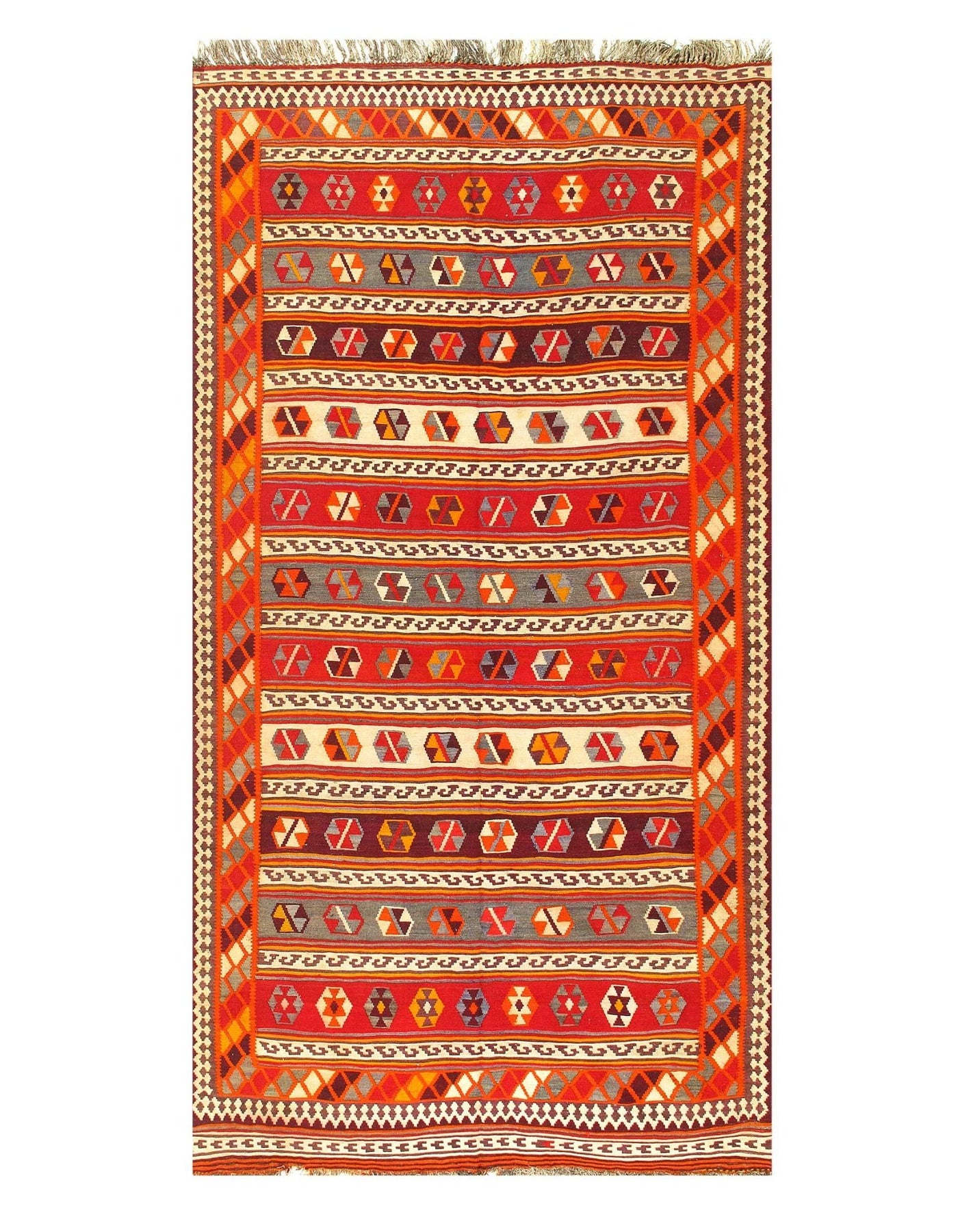 Canvello Multi color Fine Hand Knotted Kilim Rug - 5'6'' X 10'7'' - Canvello