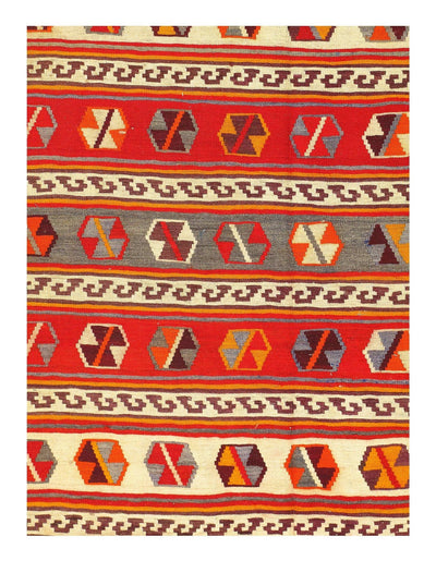 Canvello Multi color Fine Hand Knotted Kilim Rug - 5'6'' X 10'7'' - Canvello