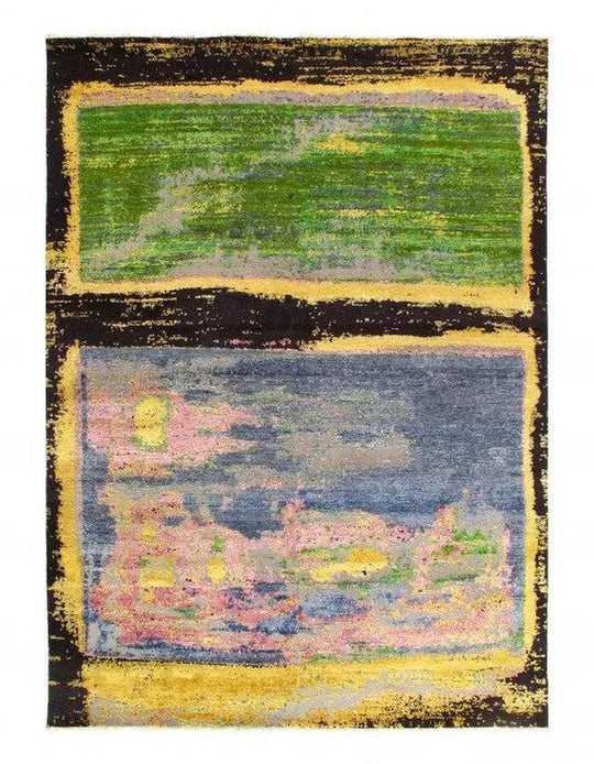 Alfombra moderna anudada a mano fina multicolor Canvello - 9' X 12' 