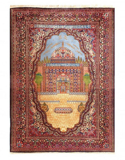 Multi Color fine Hand Knotted Pure Silk Kashmir Rug 4'3'' X 5'11''