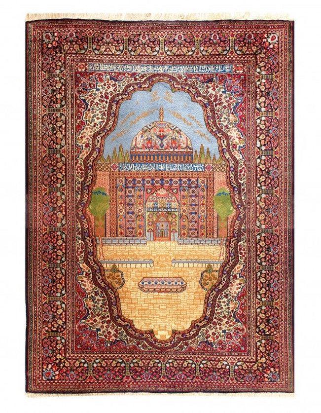 Multi Color fine Hand Knotted Pure Silk Kashmir Rug 4'3'' X 5'11 ...