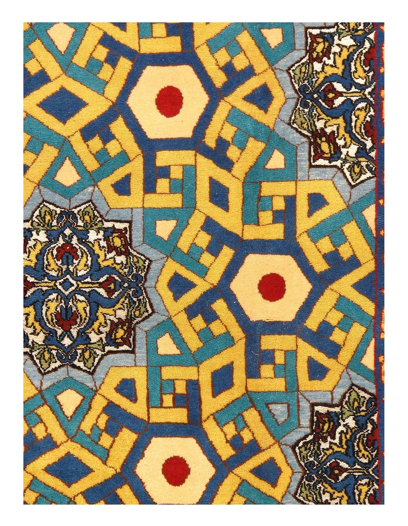 Multi Color fine Hand Knotted Persian Silk & wool Isfahan Runner 3'3'' X 12'9''