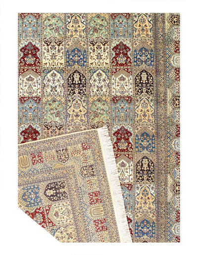 Canvello Multi Color Fine Hand Knotted Silkroad silk & wool Nain Rug - 6'9" X 10' - Canvello