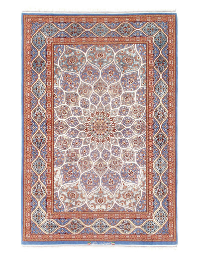 Canvello Multi Color Fine Hand Knotted Silkroad silk & wool Isfahan 3'8'' X 5'5'' - Canvello