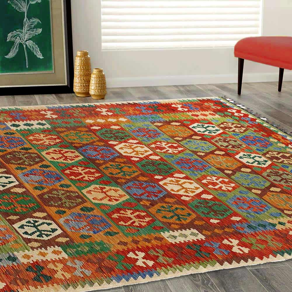 Canvello Multi color Flat weave kilim - 6'6'' X 9'11'' - Canvello