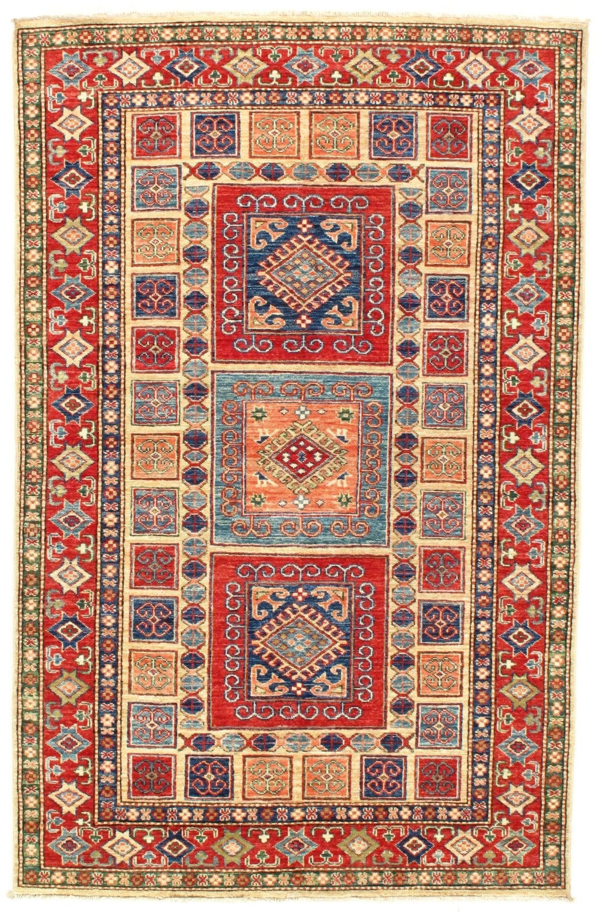 Canvello Multi color Pak Super Kazak Lamb's Wool Rug 4' X 6'