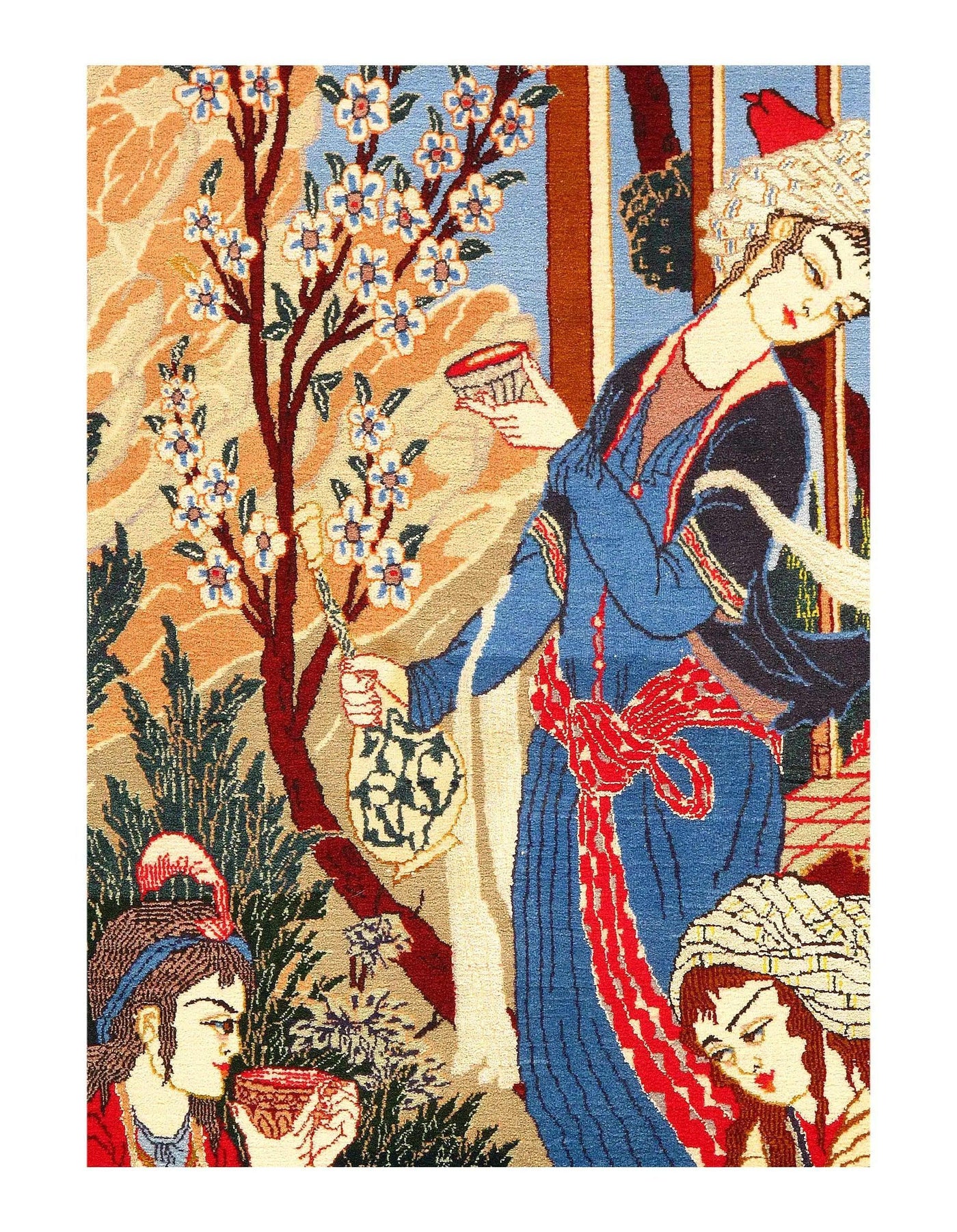Multi color Persian Isfahan Silk & wool Rug - 5'3'' x 8'6''