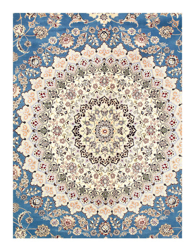 Canvello Nain Silk & Wool Blue Persian Rug - 10'2" x 13'3"