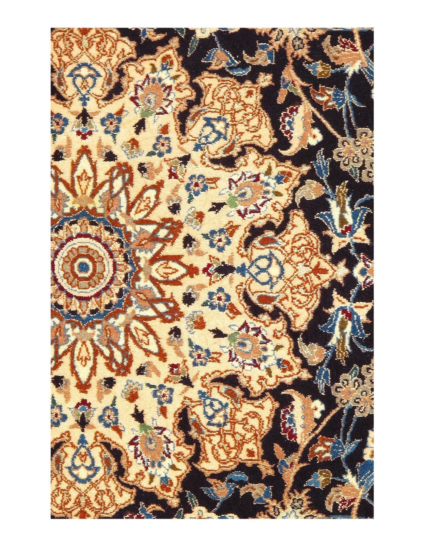 Canvello Nain Silk Navy Blue And Gold Rug - 4'3'' X 6'8'' - Canvello