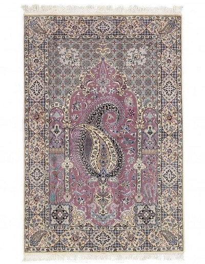 Canvello Nain Silk Wool Blue And Purple Rug - 4'5" X 6'8" - Canvello