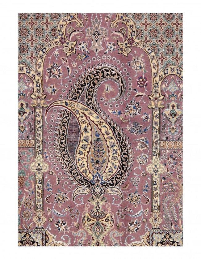 Canvello Nain Silk Wool Blue And Purple Rug - 4'5" X 6'8" - Canvello