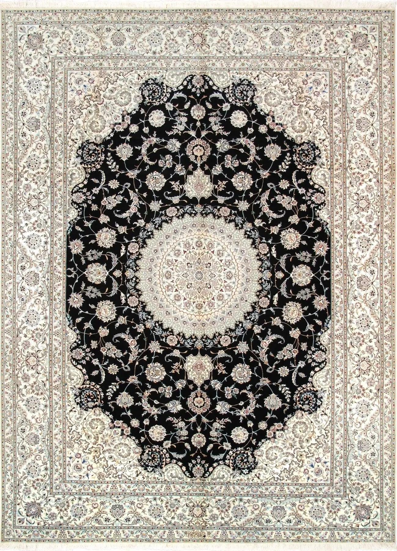 Canvello Nain Silkroad Black And Ivory Area Rug - 8'5" X 11'6" - Canvello