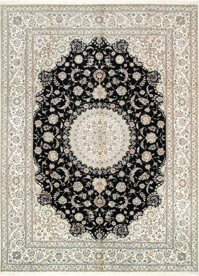 Canvello Nain Silkroad Black And Ivory Area Rug - 8'5" X 11'6" - Canvello