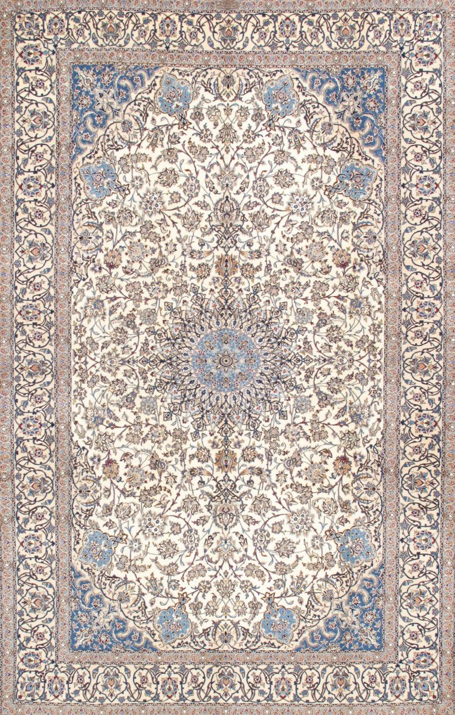 Canvello Nain Silkroad Ivory And Blue Area Rug - 7'3" X 11'11" - Canvello