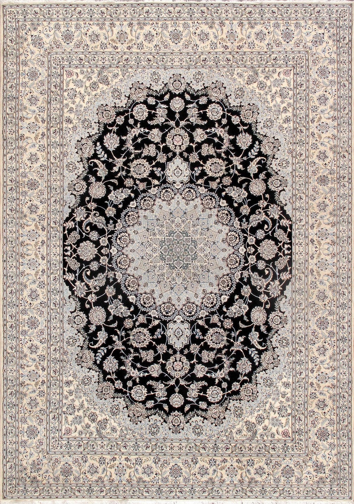 Canvello Nain Silkroad Rug Hand-Knotted Navy/Ivory Wool Area Rug- 9'11" x 13'1"
