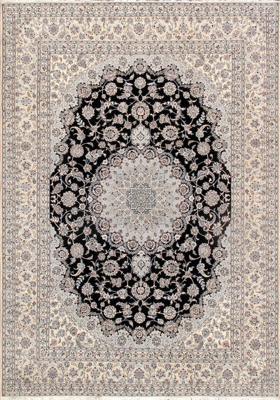 Canvello Nain Silkroad Rug Hand - Knotted Navy/Ivory Wool Area Rug - 9'11" x 13'1" - Canvello