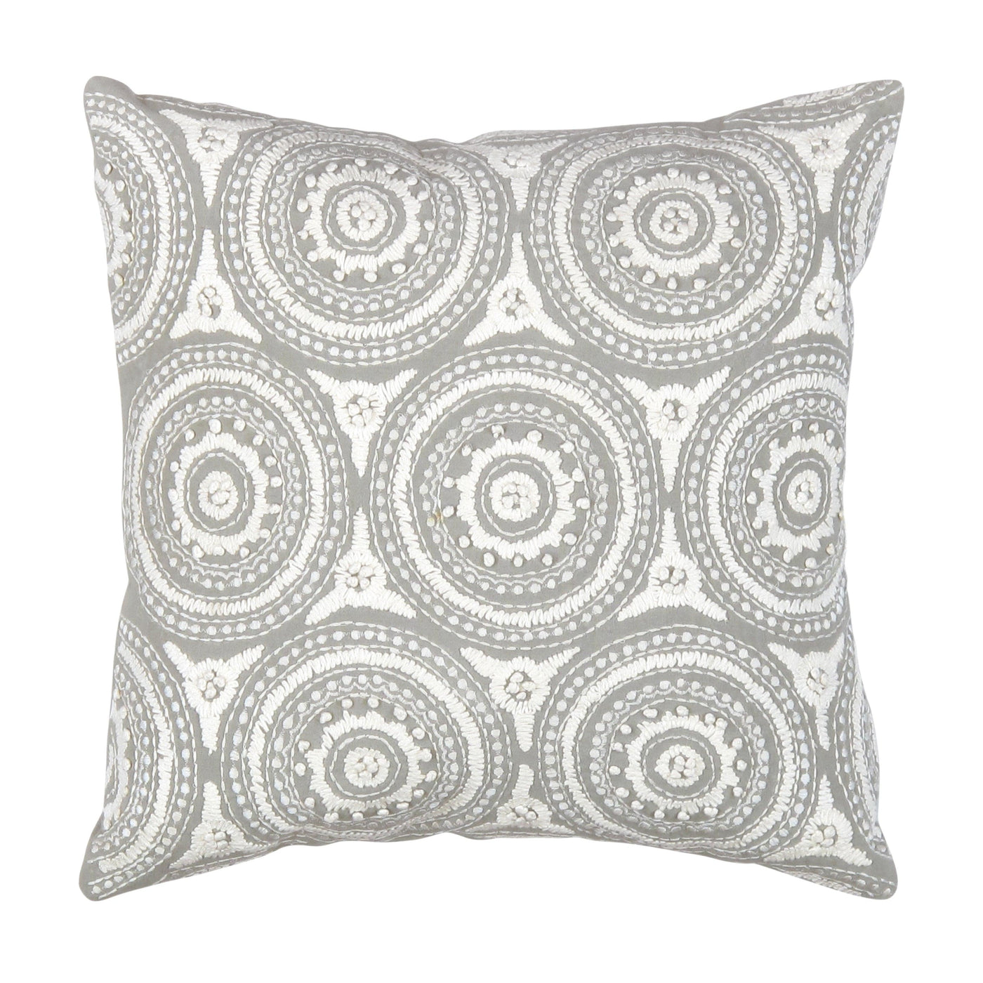 Canvello Naples Embroidered Pillow, Grey/Ivory
