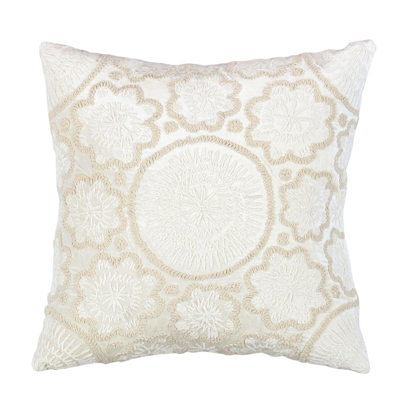 Canvello Naples Embroidered Pillow, Ivory/Beige