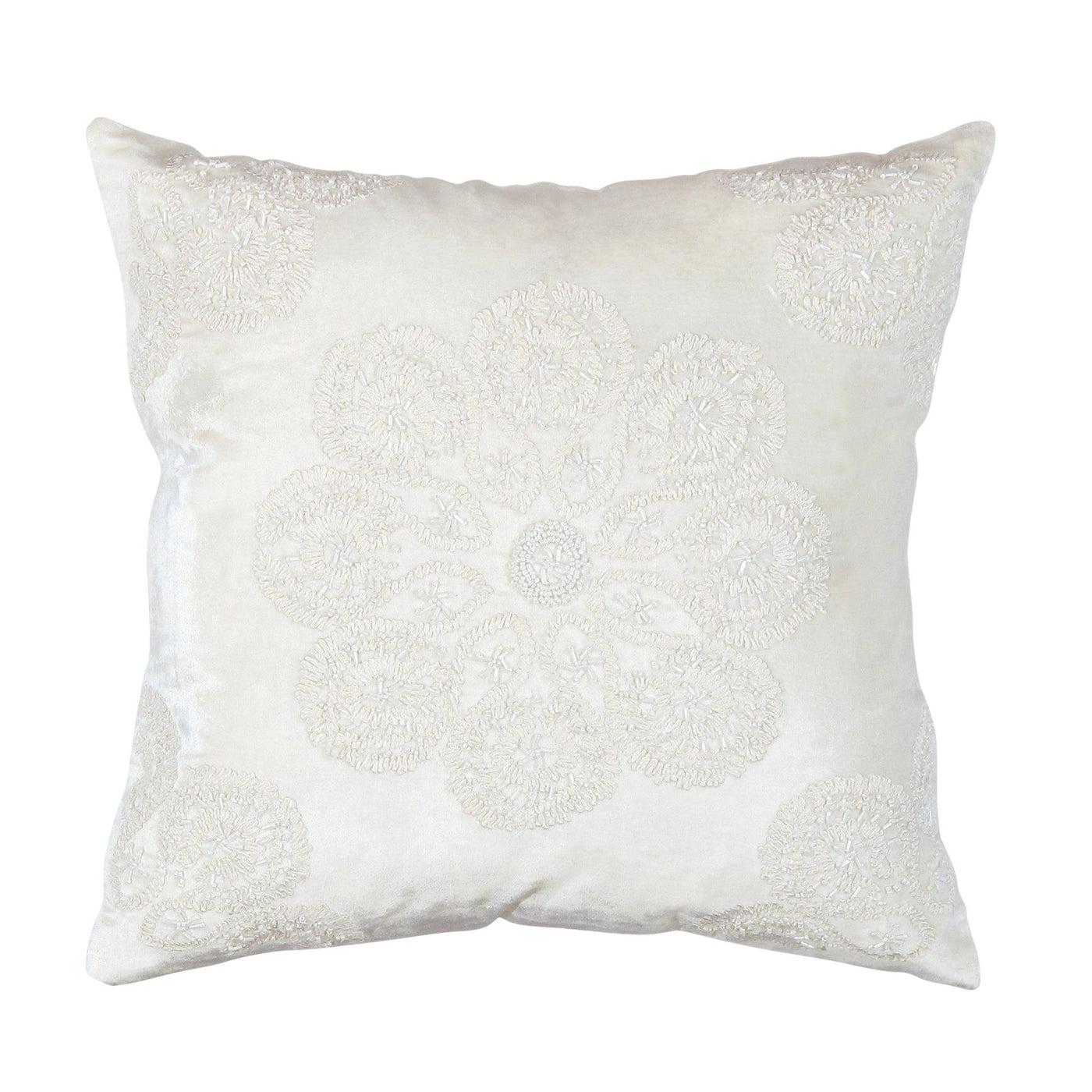 Canvello Naples Embroidered Pillow, Ivory/Silver - Canvello