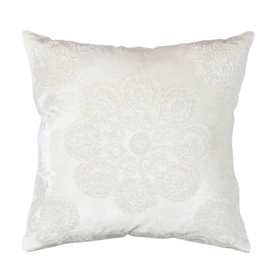 Canvello Naples Embroidered Pillow, Ivory/Silver - Canvello