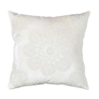 Canvello Naples Embroidered Pillow, Ivory/Silver