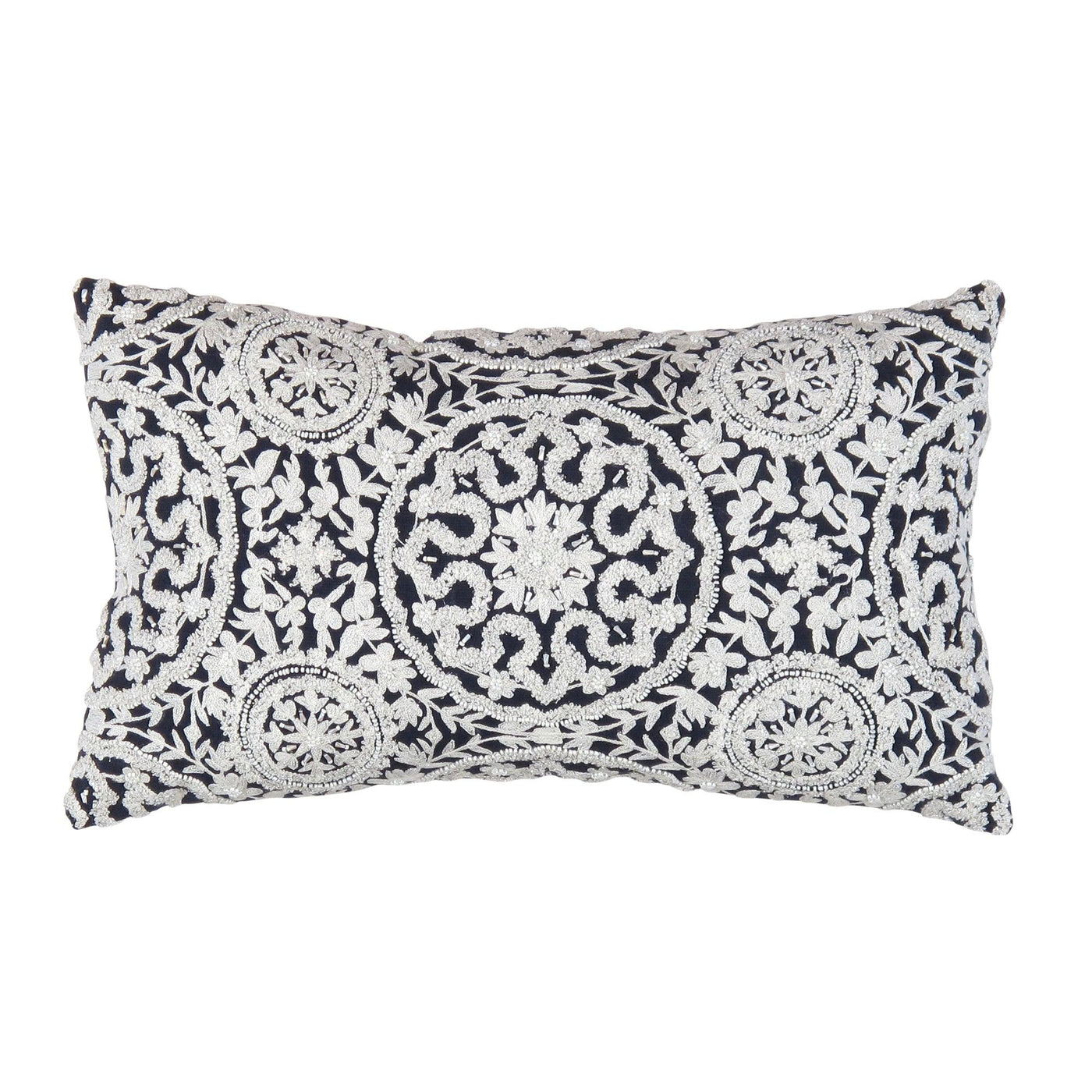 Canvello Naples Embroidered Pillow, Navy/Taupe - Canvello