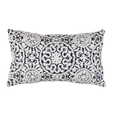 Canvello Naples Embroidered Pillow, Navy/Taupe