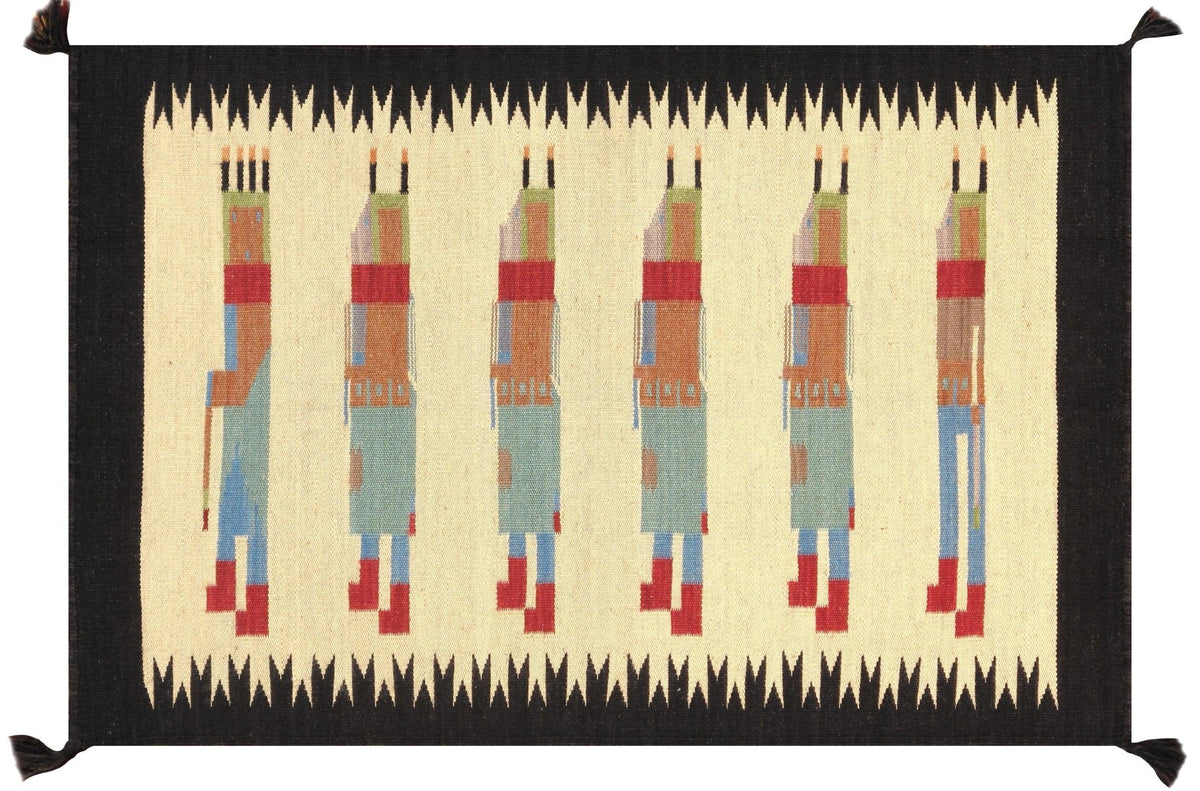 Canvello Navajo Style Hand-Woven Wool Ivory Area Rug- 2'7" X 3'11"