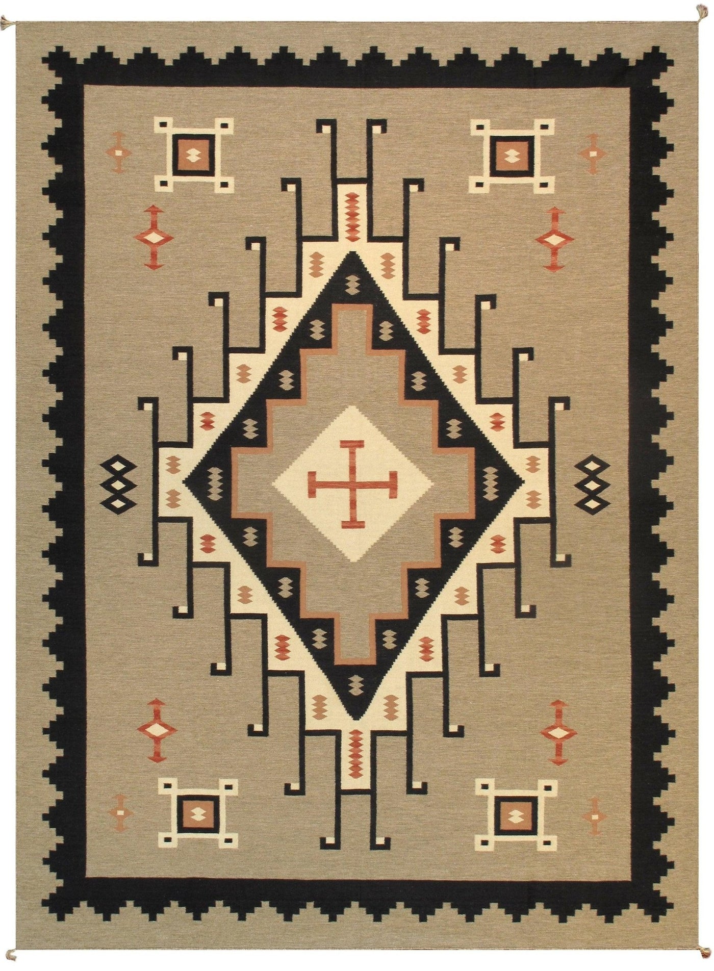 Canvello Navajo Style Hand - Woven Wool Mocha Area Rug - 8'9" X 11'11" - Canvello