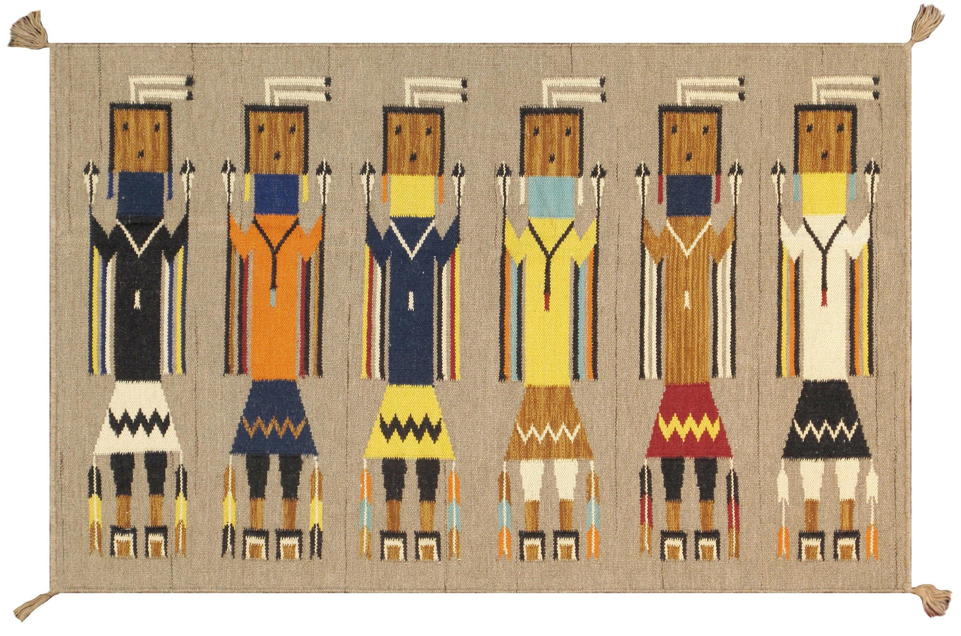 Canvello Navajo Style Hand-Woven Wool Multicolor Area Rug- 3'2" X 4'11"