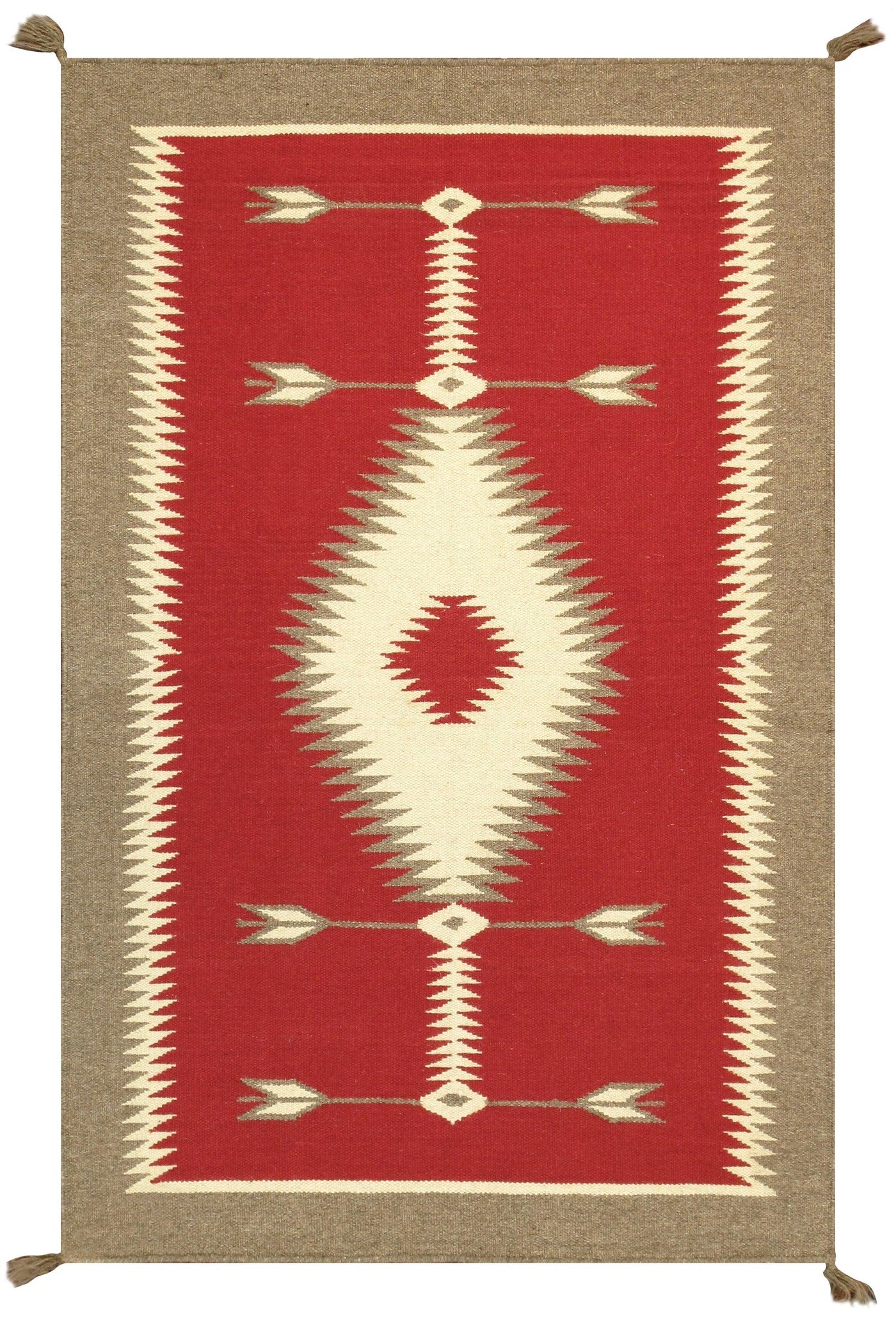 Canvello Navajo Style Hand-Woven Wool Red Area Rug- 3'1" X 4'11"