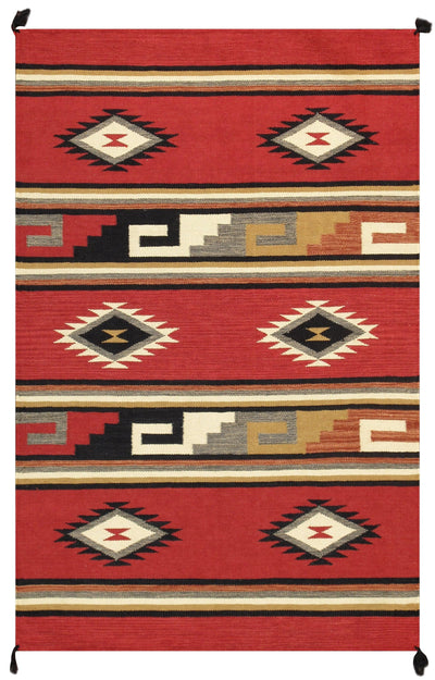 Canvello Navajo Style Hand-Woven Wool Red Area Rug- 3'2" X 4'9"
