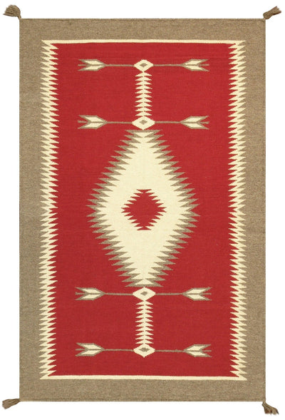 Canvello Navajo Style Hand - Woven Wool Red Area Rug - 3'1" X 4'11" - Canvello