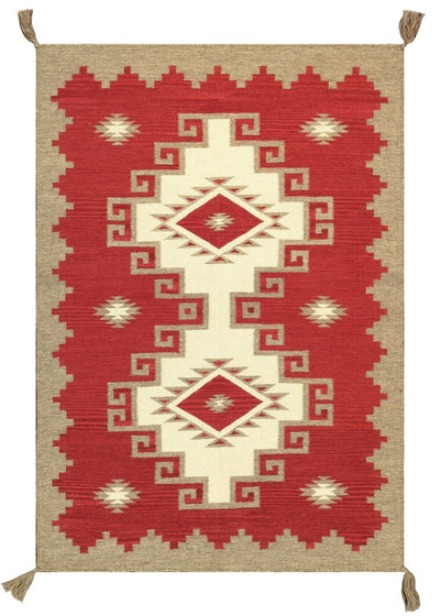 Canvello Navajo Style Hand - Woven Wool Red Area Rug - 4'2" X 5'11" - Canvello