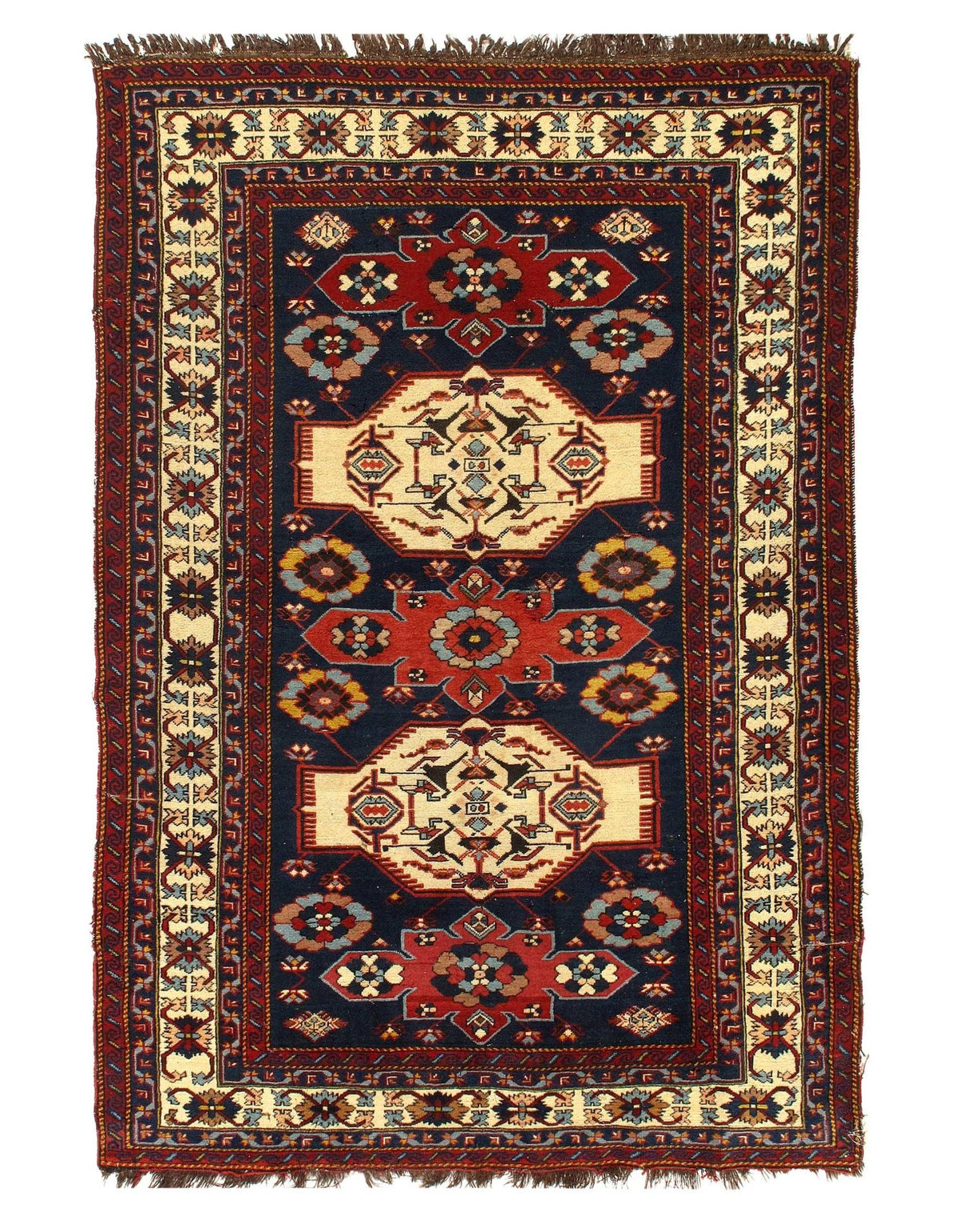 Canvello Navy Blue Antique Caucasian Kazak Rugs - 4'3'' X 6'4''