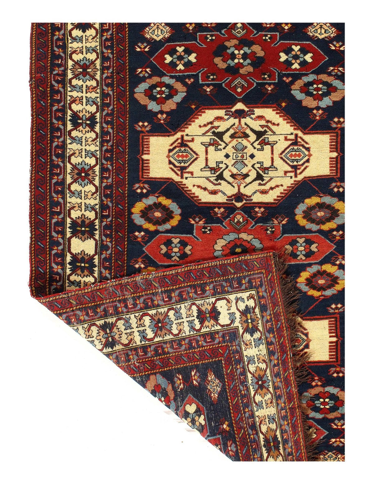 Canvello Navy Blue Antique Caucasian Kazak Rugs - 4'3'' X 6'4'' - Canvello