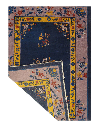 Canvello Navy Blue Antique Chinese Art Deco Rug - 4'2'' X 5'11'' - Canvello