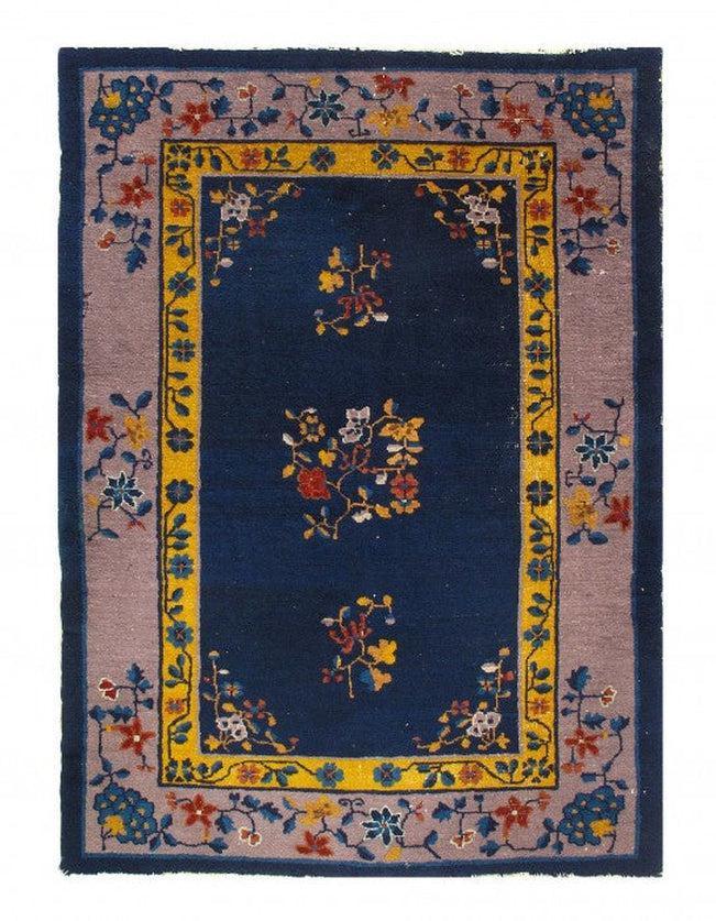 Canvello Navy Blue Antique Chinese Art Deco Rug - 4'2'' X 5'11'' - Canvello